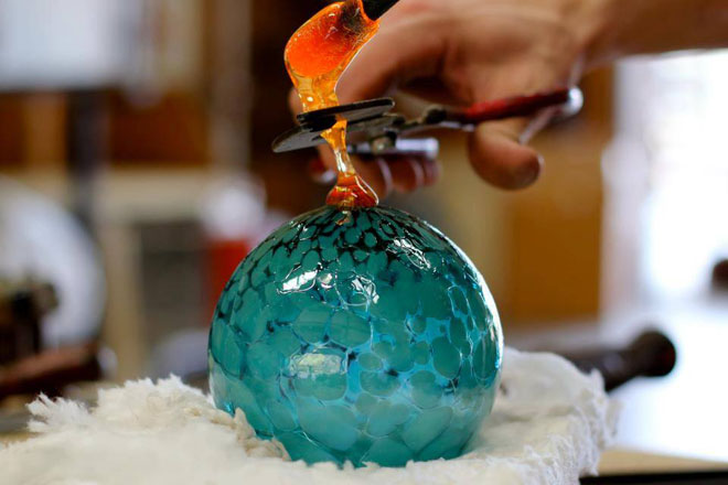 Blow an ornament at Orbix Hot Glass on Lookout Mountain in Alabama.